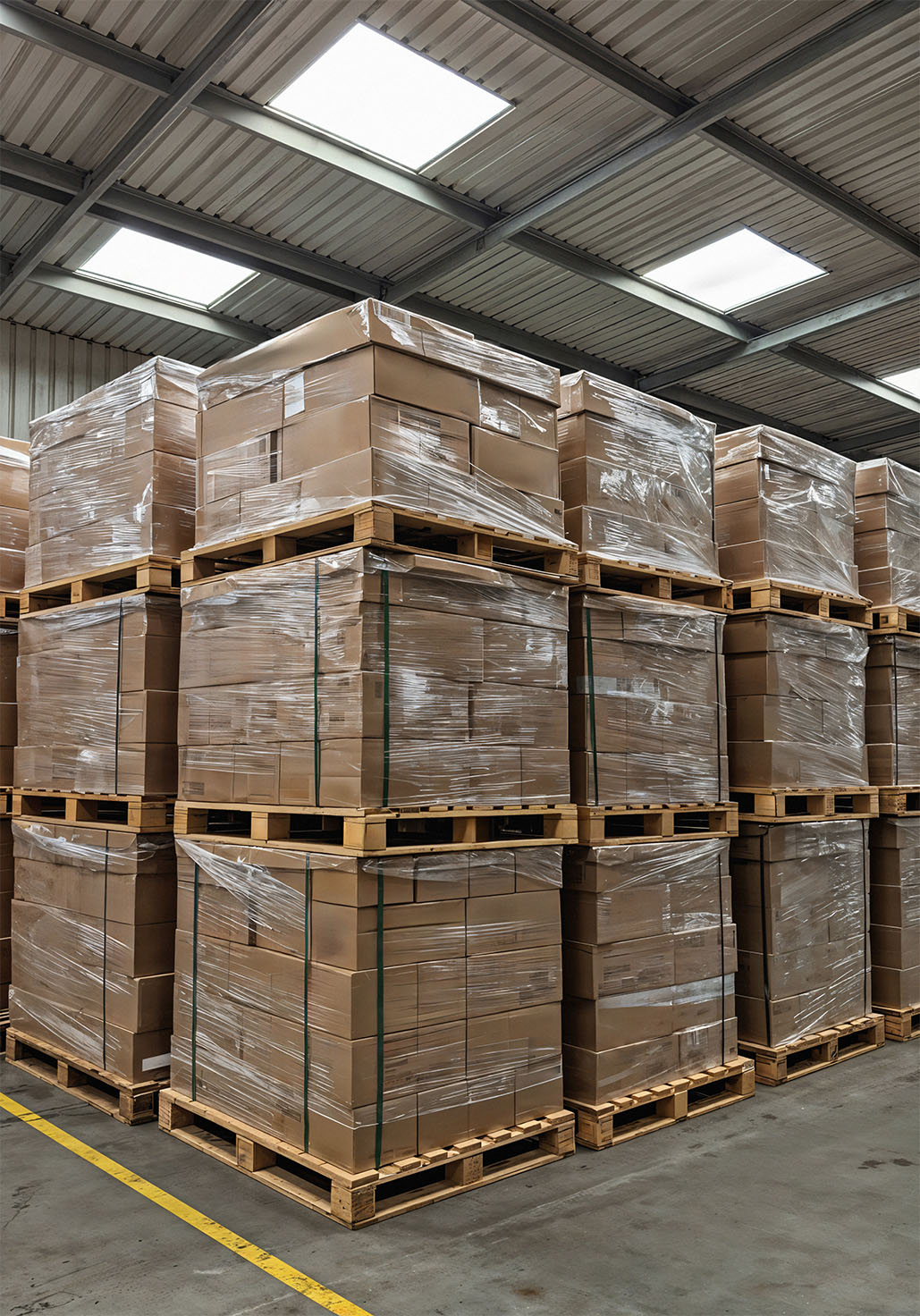 a warehouse with pallets